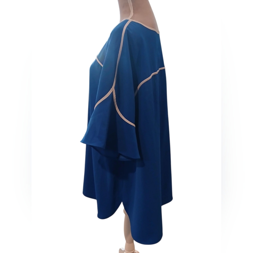 Alfani Blue White Womans Plus Blouse Classic Tunic Contrast 3x Flowy Relaxed Fit - Picture 4 of 9